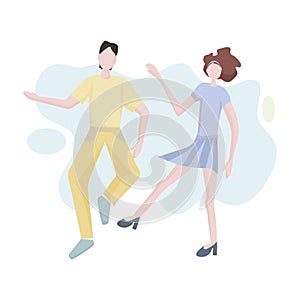 Happy dancing couple. A young man and a girl at a disco or a party. It`s time to relax and have a rest. Fun to celebrate the holid