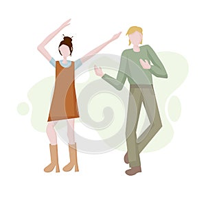 Happy dancing couple. A young man and a girl at a disco or a party. It`s time to relax and have a rest. Fun to celebrate the holid