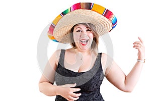 Happy Dancing Lady in Black Shirt with Mexican Hat