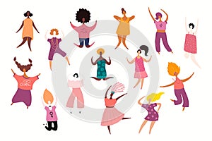 Happy dancing women set