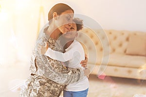 Happy daughter meeting her mother after separation