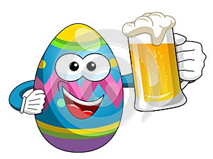 Happy Decorated Easter Egg character drinking mug beer