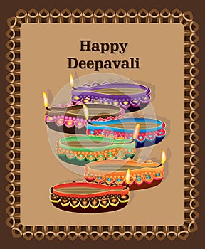 Happy Deepavali lamp colorful card