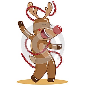 Happy deer dancing incendiary dance in decorations