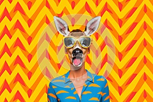 a happy deer in an orange shirt as a hippie, created with Generative AI technology