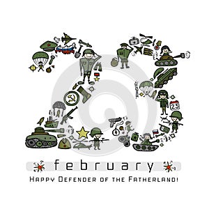 Happy Defender of the Fatherland. Russian national holiday on 23 February. Gift card for men. Vector illustration photo