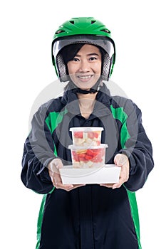 Happy delivery courier smiling isolated