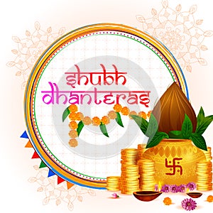 Happy Dhanteras Diwali light festival of India greeting background