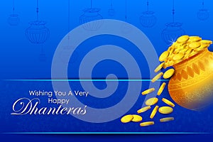 Happy Dhanteras Diwali light festival of India greeting background