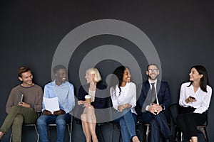 Happy different generations multiracial business people  on black background.