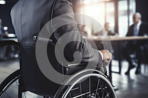 Happy disabled man during business meeting, horizontal