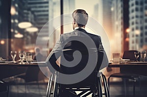 Happy disabled man during business meeting, horizontal