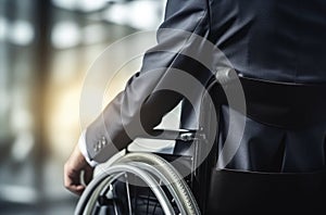 Happy disabled man during business meeting, horizontal