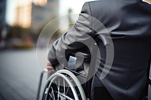 Happy disabled man during business meeting, horizontal