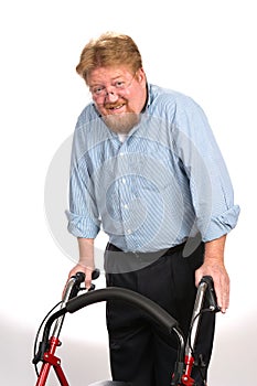 Happy Disabled Man Using Walker