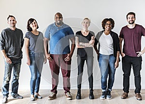 Happy diverse friends standing together