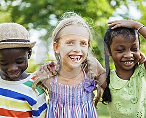 Happy diverse kids in the park