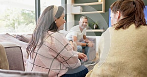 Happy diverse male and female friends watching sport on tv at home drinking beers, copy space