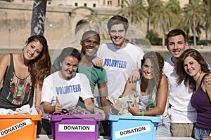 Happy and diverse volunteer group photo