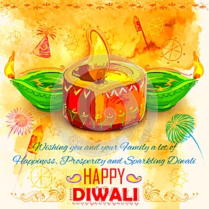 Happy Diwali background coloful with watercolor diya