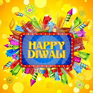 Happy Diwali background with diya and firecracker