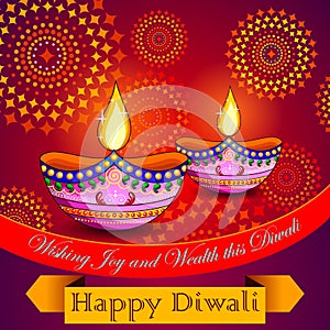 Happy Diwali background with diya and firecracker