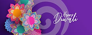 Happy Diwali banner of indian papercut flowers