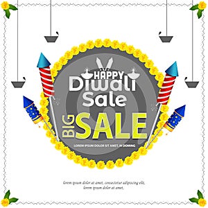 Happy Diwali Big Sale Template Design with Firecracker Rockets