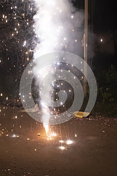 Happy Diwali. Bomb blast during Diwali festival night celebration. Indian festival of Diwali