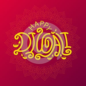 Happy Diwali calligraphy, lettering, typography vector illustration with a decorative mandala. Diwali template, banner, poster,
