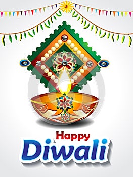 Happy diwali celebration background with mango leaf