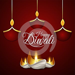 Happy diwali celebration greeting card with creative diwali diya
