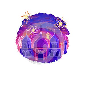 Happy Diwali digital art illustration isolated on white background. Hindus festival of lights. Deepavali hand drawn graphic clip