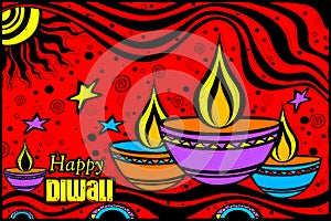 Happy Diwali diya in Indian art style