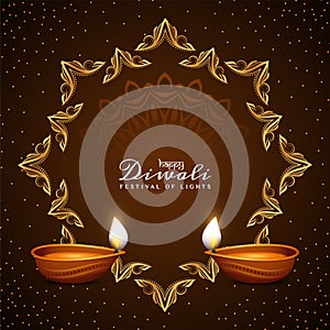 Happy Diwali festival background with circular golden frame