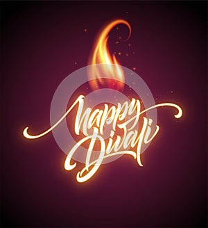 Happy Diwali Festival Bright. Flame Glowing Letters Design Element. Vector illustration