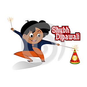 Happy Diwali festival. Diwali fire cracker with boy