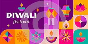 Happy Diwali, festival of light. Modern geometric minimalist design. Poster, banner and social media template