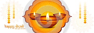 Happy diwali festival of light with oil lamp celebration banner background