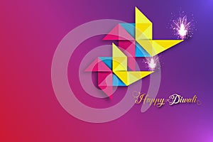 Happy Diwali Festival of Lights Celebration colorful template in Origami paper Graphic design of Indian Diya Oil Lamps, banner