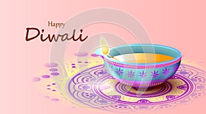 Happy Diwali festival with oil lamp, Diwali celebration greeting card,vector