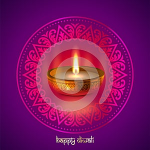 Happy Diwali gold candle light Indian festival greeting card vector design