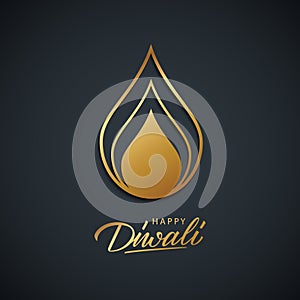 Happy Diwali greeting card for India festival of lights with gold colored hand lettering greetings.