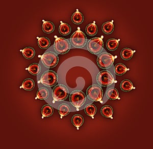 Happy diwali greeting card showing illuminated diwali lamp or diya