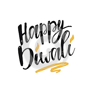 Happy Diwali handwritten lettering. Modern hand drawn calligraphy isolated on white background for your poster, postcard