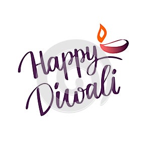 Happy Diwali handwritten lettering. Modern hand drawn calligraphy isolated on white background for your poster, postcard