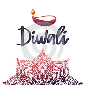 Happy Diwali handwritten lettering. Modern hand drawn calligraphy isolated on white background for your poster, postcard
