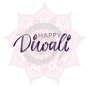 Happy Diwali handwritten lettering. Modern hand drawn calligraphy isolated on white background for your poster, postcard