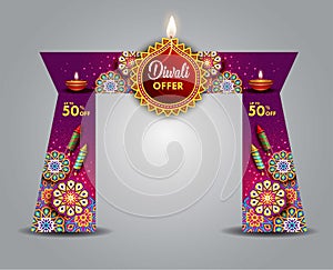 Happy Diwali offer entrance arch design front view. use fore printable file. vector illustration