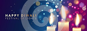 Happy Diwali poster with lights. Indian festival of lights design. Suitable for greeting card, web banner, flyer